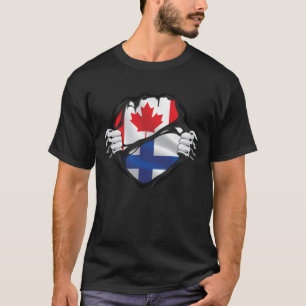 Finnish Canadian Hands Ripped Roots Flag T-Shirt