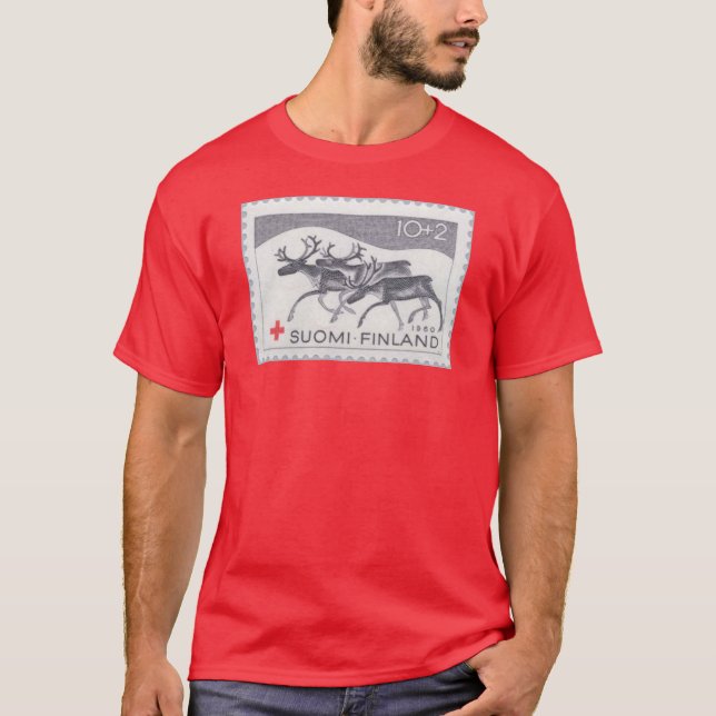 Finnish Christmas Reindeer Stamp T-Shirt (Front)