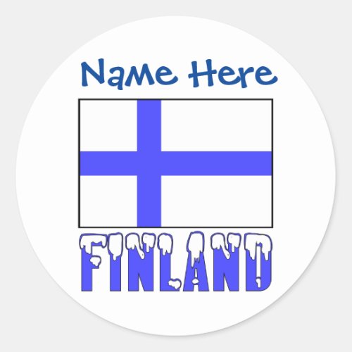 Finnish Flag and Finland Blue Personalization  Classic Round Sticker