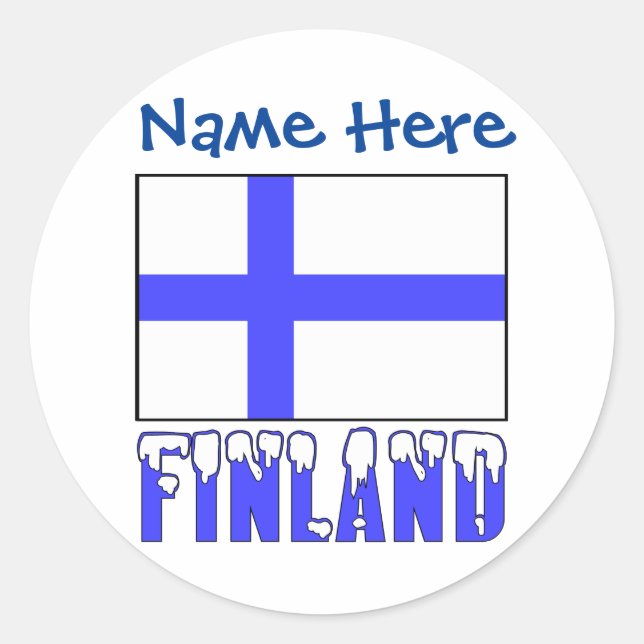 Finnish Flag and Finland Blue Personalization  Classic Round Sticker (Front)