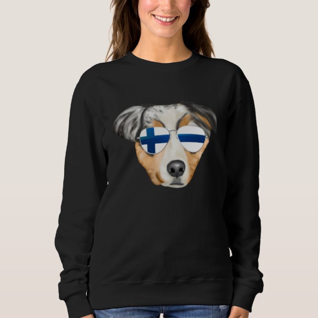 Finnish Flag Australian Shepherd Dog Finland Pocke Sweatshirt (Front)