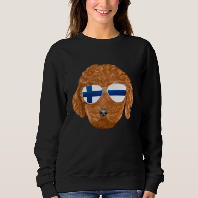 Finnish Flag Brown Poodle Dog Finland Pocket Sweatshirt (Front)