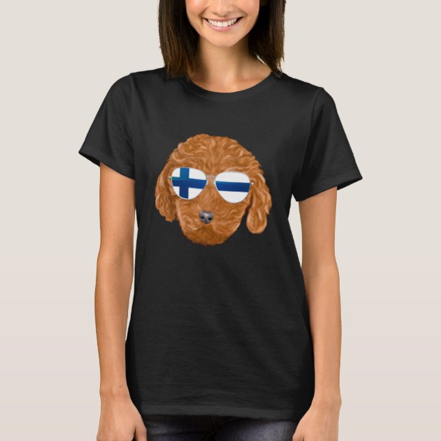 Finnish Flag Brown Poodle Dog Finland Pocket T-Shirt (Front)