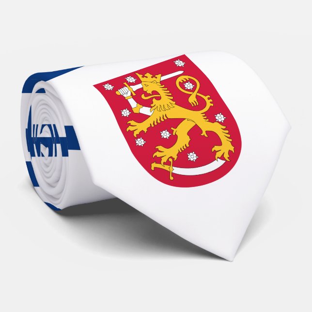 Finnish Flag & Coat of Arms, Flag of Finland Neck Tie (Rolled)