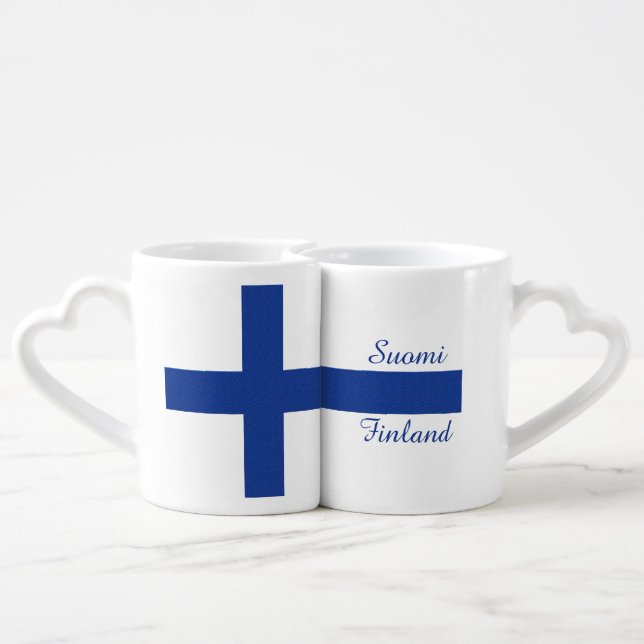 Finnish Flag custom couple's mugs (Back Nesting)