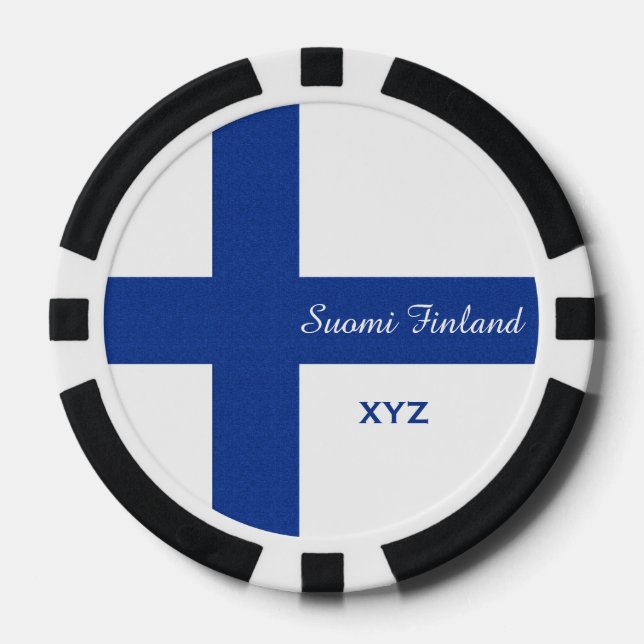 Finnish Flag custom monogram poker chips (Front)