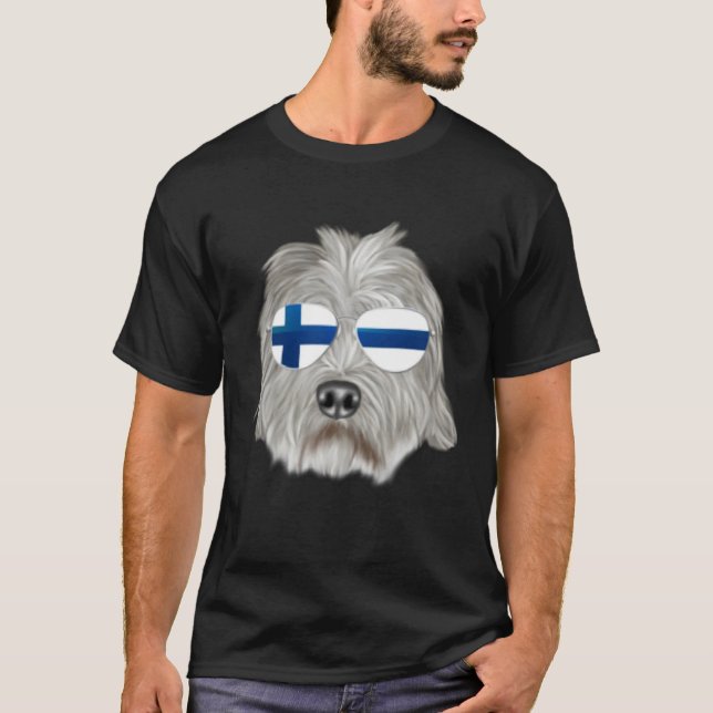 Finnish Flag Dandie Dinmont Terrier Dog Finland Po T-Shirt (Front)