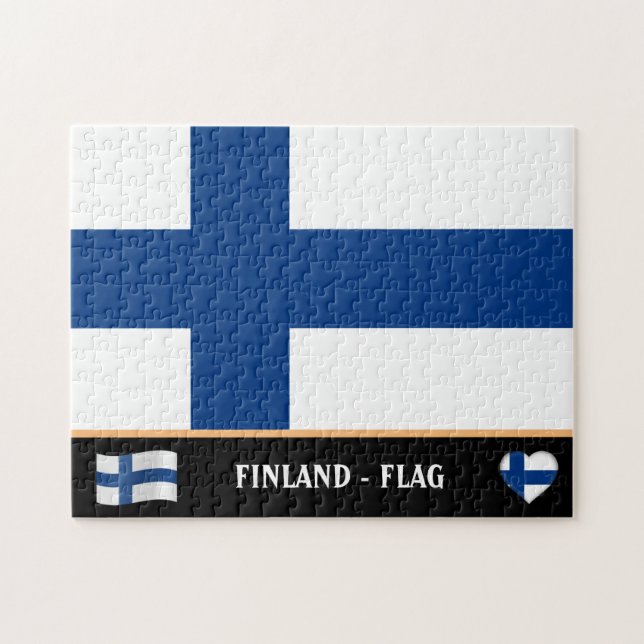 Finnish Flag & Finnish country / Finland Jigsaw Puzzle (Horizontal)