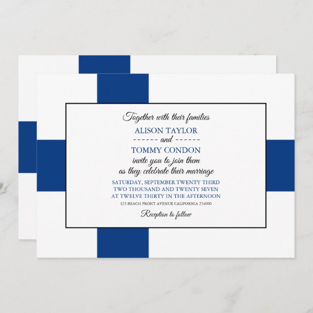 Finnish Flag, Flag of Finland Wedding Invitation (Front/Back)