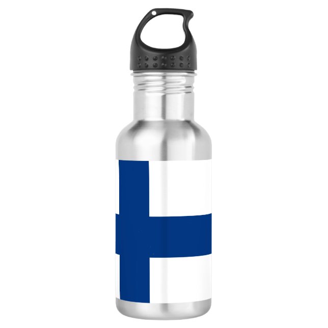 Finnish flag paper cup stainless steel water bottle (Front)