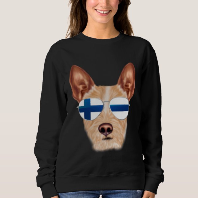 Finnish Flag Portuguese Podengo Pequeno Dog Finlan Sweatshirt (Front)