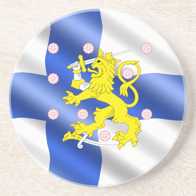 Finnish flag sandstone coaster (Front)