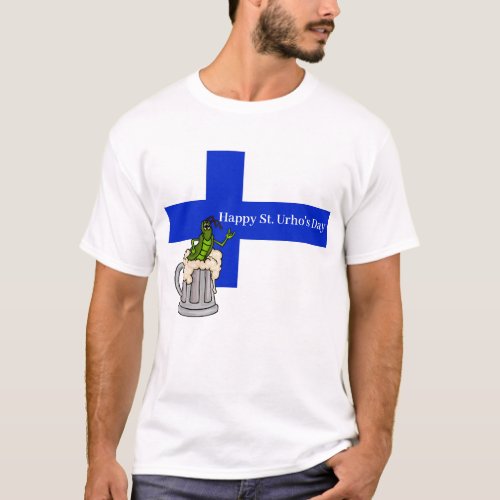 Finnish Flag with Grasshopper in Beer Mug T_Shirt