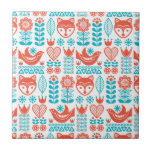 Finnish Fox &amp; Bird Folk Art Pattern Ceramic Tile
