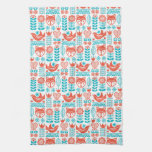 Finnish Fox &amp; Bird Folk Art Pattern Kitchen Towel