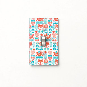 Finnish Fox & Bird Folk Art Pattern Light Switch Cover