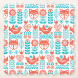 Finnish Fox &amp; Bird Folk Art Pattern Paper Coaster