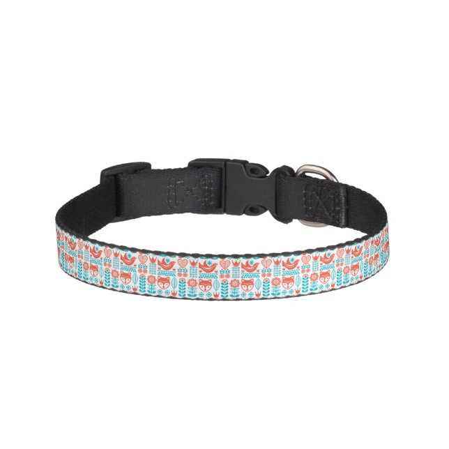 Finnish Fox & Bird Folk Art Pattern Pet Collar (Front)