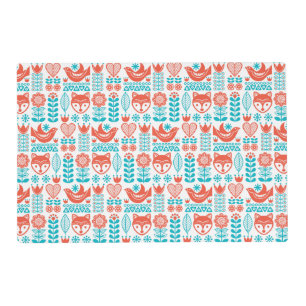 Finnish Fox & Bird Folk Art Pattern Placemat
