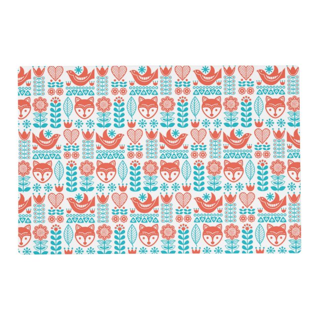 Finnish Fox & Bird Folk Art Pattern Placemat (Front)
