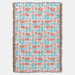 Finnish Fox &amp; Bird Folk Art Pattern Throw Blanket