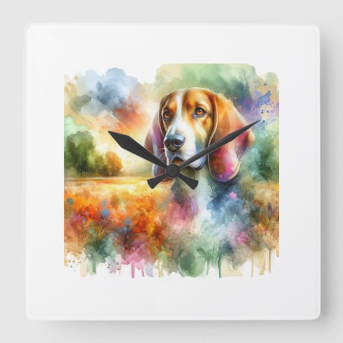 Finnish Hound in Colorful Serenity AREF801 _ Water Square Wall Clock