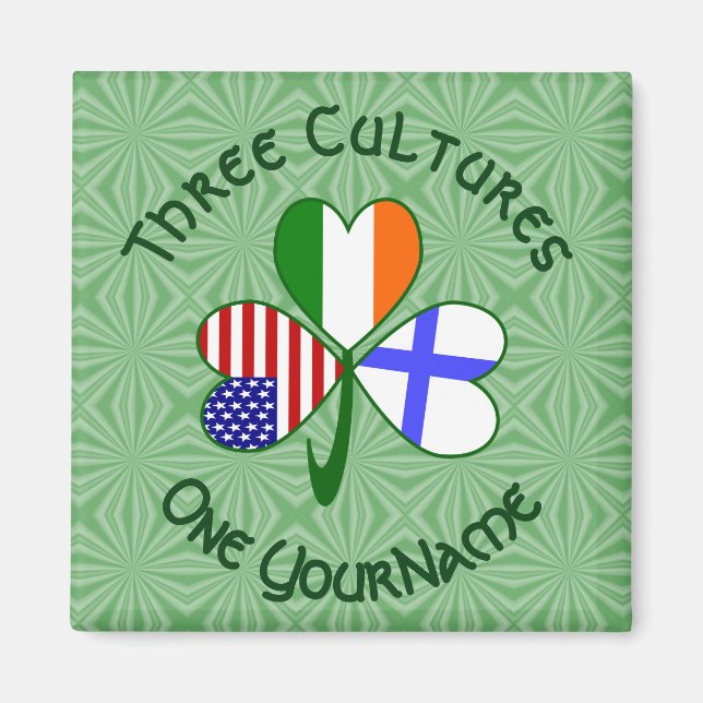 Finnish Irish American Flags Shamrock Personalized Magnet (Front)