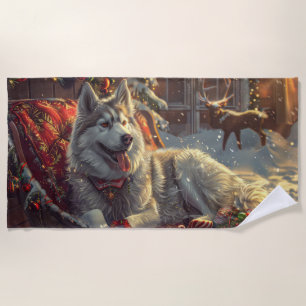 Finnish Laphund Dog Christmas Festive Beach Towel
