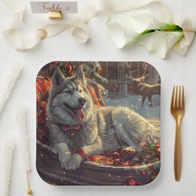 Finnish Laphund Dog Christmas Festive Paper Plates (Wedding)
