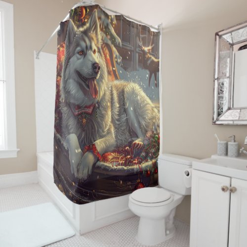 Finnish Laphund Dog Christmas Festive Shower Curtain