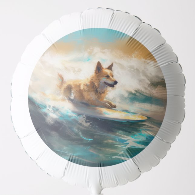 Finnish Lapphund Beach Surfing Painting Balloon (Front)
