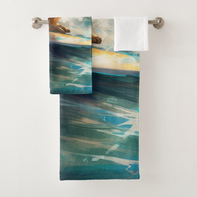 Finnish Lapphund Beach Surfing Painting Bath Towel Set (Insitu)