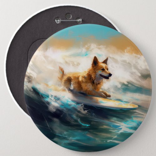 Finnish Lapphund Beach Surfing Painting Button