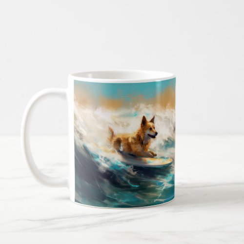 Finnish Lapphund Beach Surfing Painting Coffee Mug