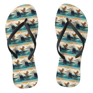 Finnish Lapphund Beach Surfing Painting Flip Flops