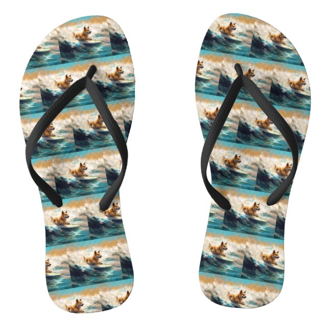Finnish Lapphund Beach Surfing Painting Flip Flops (Footbed)