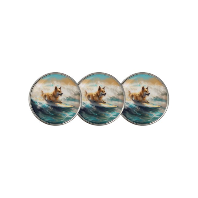 Finnish Lapphund Beach Surfing Painting Golf Ball Marker (3 Up)