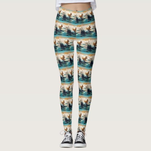 Finnish Lapphund Beach Surfing Painting Leggings