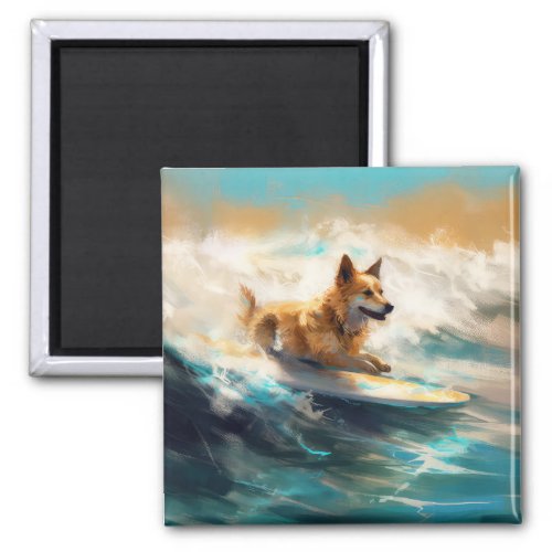 Finnish Lapphund Beach Surfing Painting Magnet