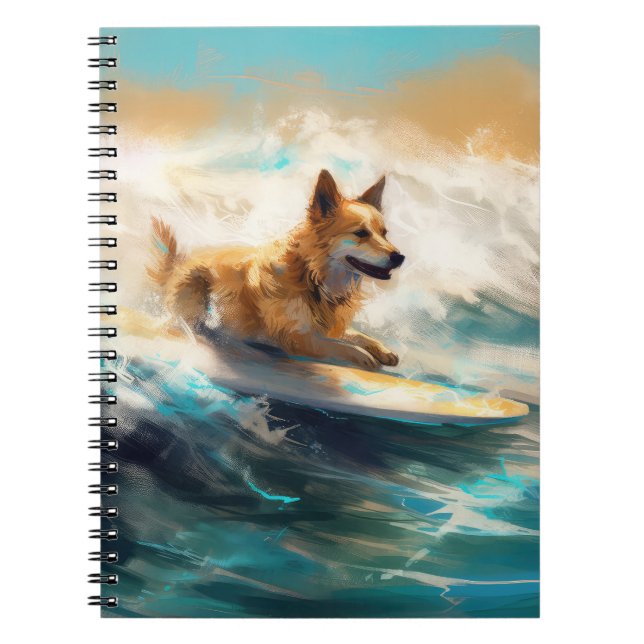 Finnish Lapphund Beach Surfing Painting Notebook (Front)