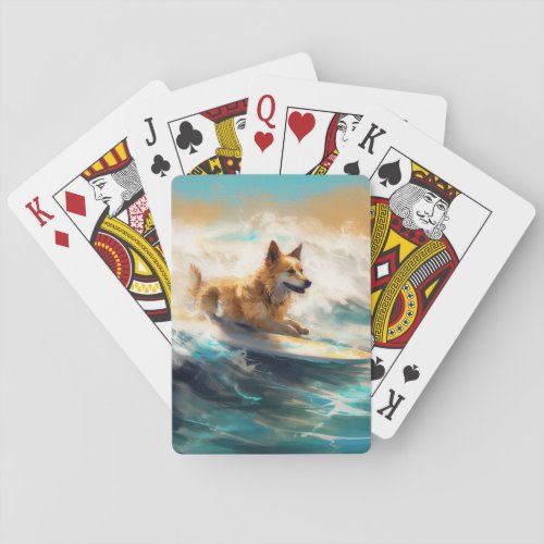 Finnish Lapphund Beach Surfing Painting Poker Cards