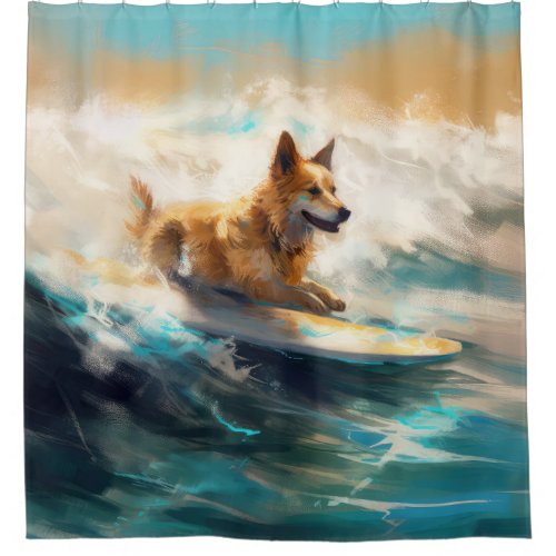 Finnish Lapphund Beach Surfing Painting Shower Curtain