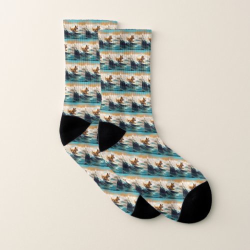 Finnish Lapphund Beach Surfing Painting Socks