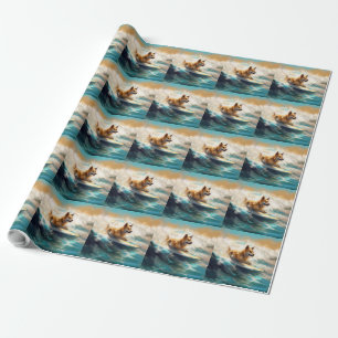 Finnish Lapphund Beach Surfing Painting Wrapping Paper