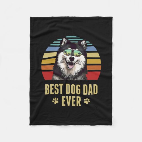 Finnish Lapphund Best Dog Dad Ever Retro Sunset  Fleece Blanket