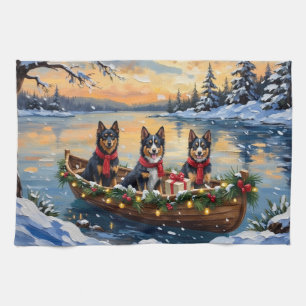 Finnish Lapphund Christmas Boat Holiday Kitchen Towel