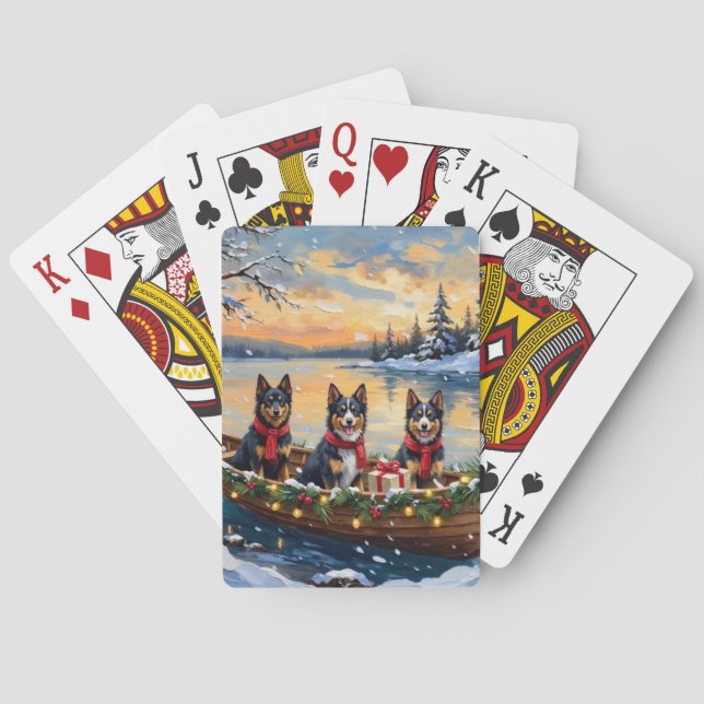 Finnish Lapphund Christmas Boat Holiday Poker Cards (Back)