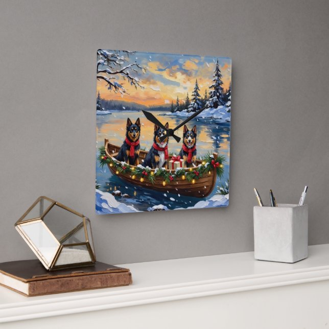 Finnish Lapphund Christmas Boat Holiday Square Wall Clock (Office)