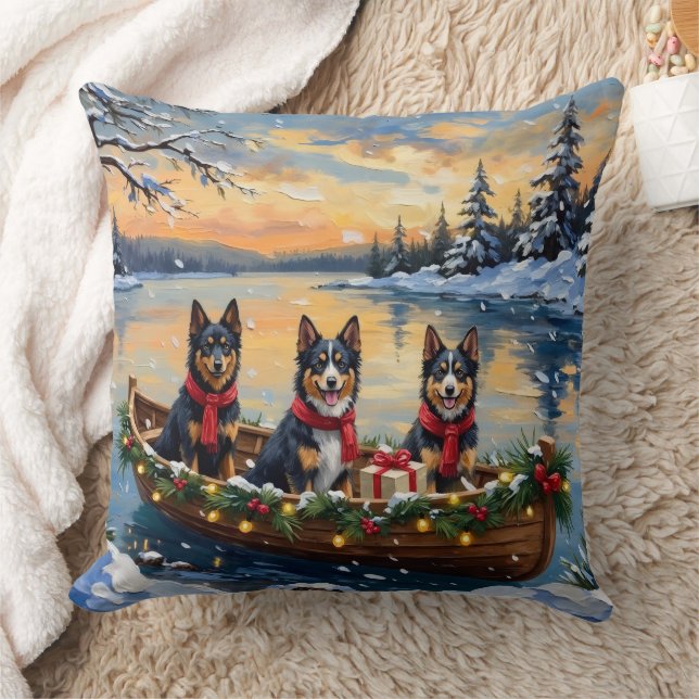 Finnish Lapphund Christmas Boat Holiday Throw Pillow (Blanket)