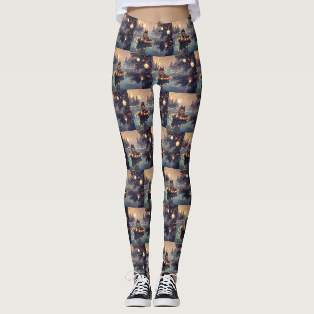 Finnish Lapphund Christmas Festive Voyage Leggings (Front)